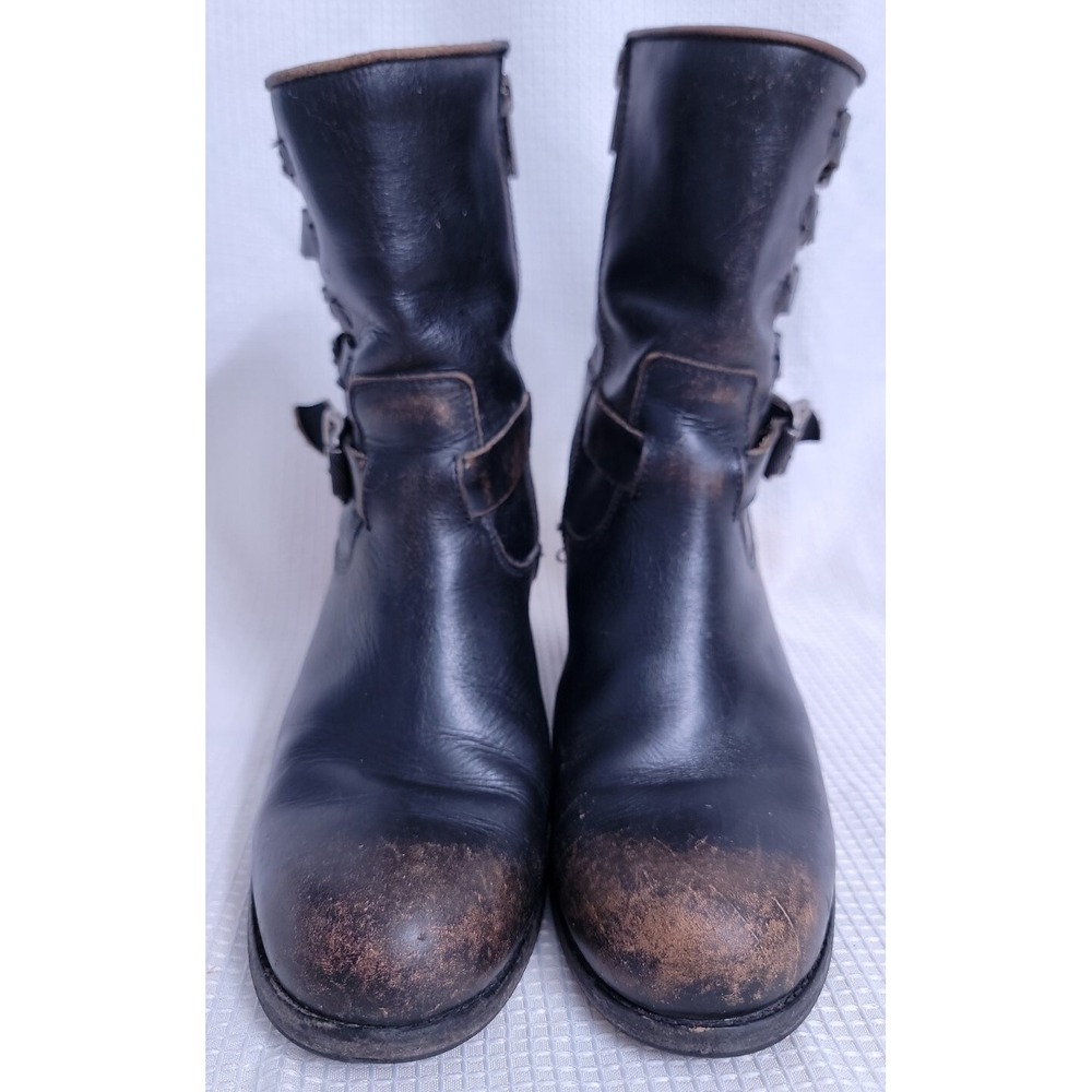 Frye Kelly Belted Short Black Leather Distressed Moto Boots Women's 8.5 - Picture 7 of 13